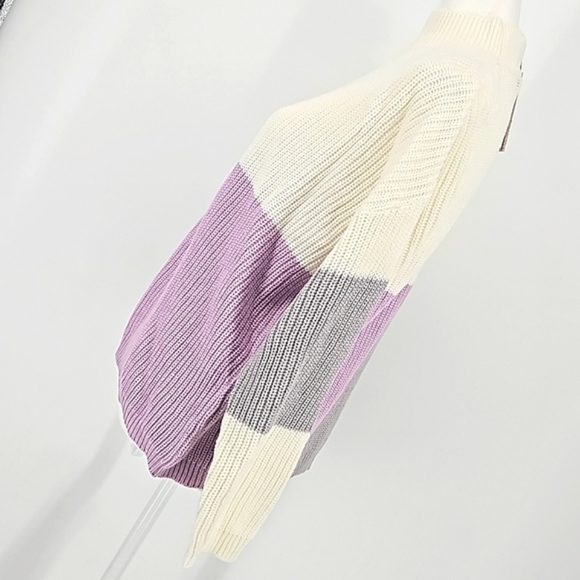 Andree By Unit Womens Color Block Purple/Gray/Ivory Knit Sweater SzXS  NWT - Picture 6 of 11